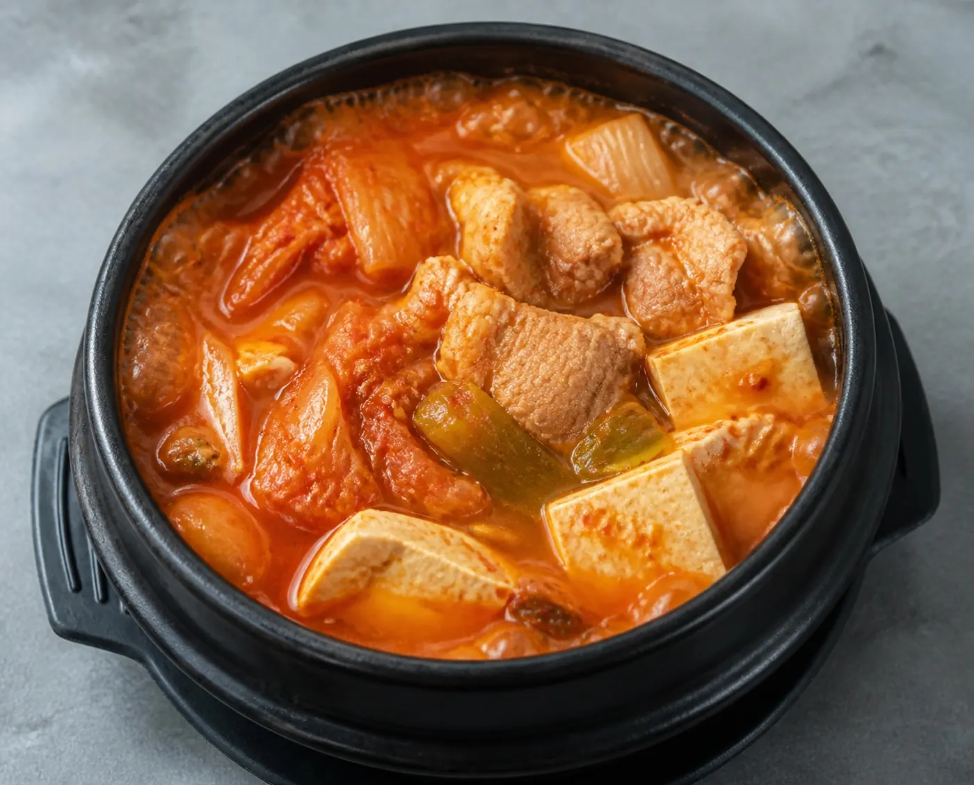 처음 끓이는 돼지고기 김치찌개 완성 모습