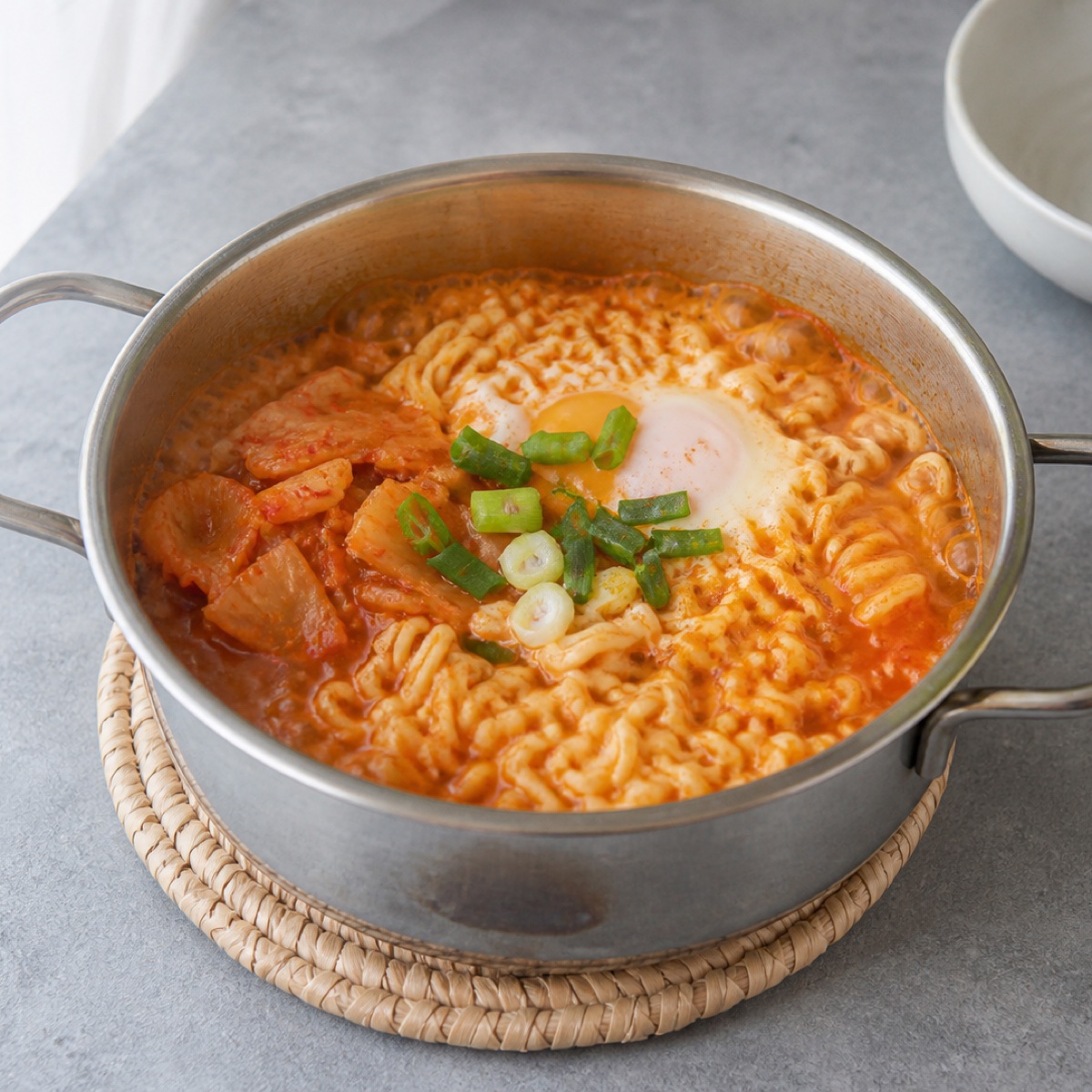 김치로 개운한 한 냄비 라면 완성 모습